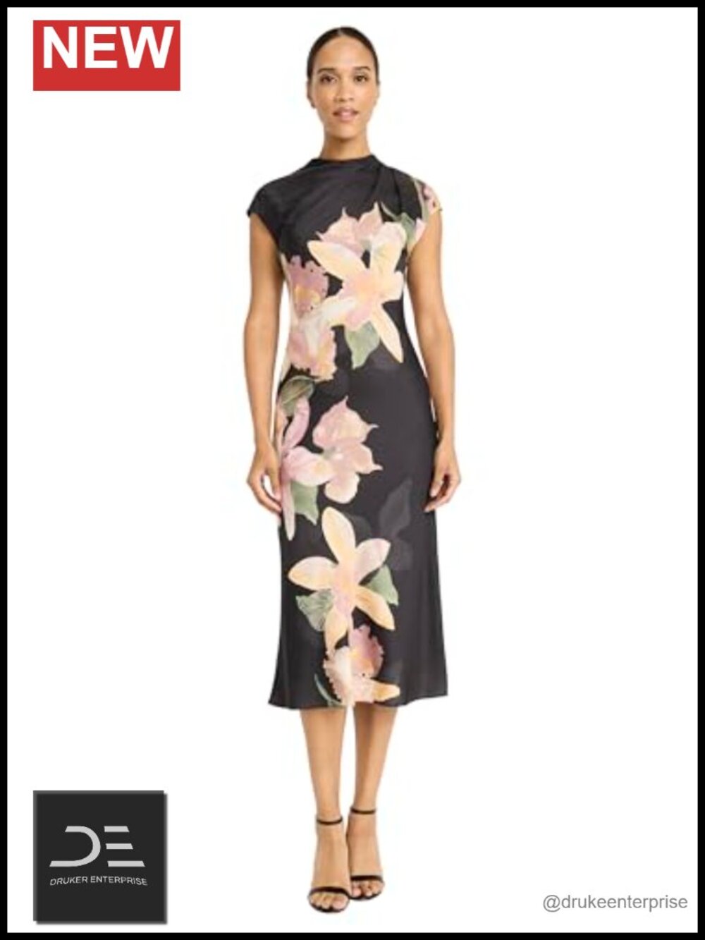 Mock Neck Midi A-Line Dress Cap Sleeve Formal Cocktail